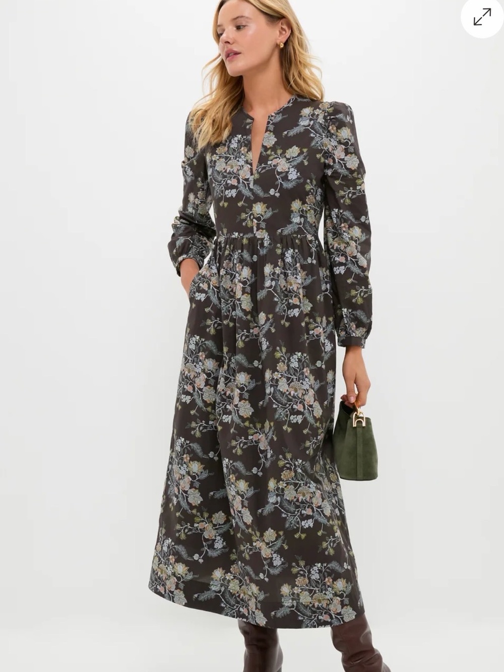 Tuckernuck Brown Floral Long Sleeve Midi Dress